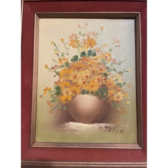Vintage Original Oil-Acrylic Painting of Flowers-Still Life-on Board in Frame - Picture 2 of 12